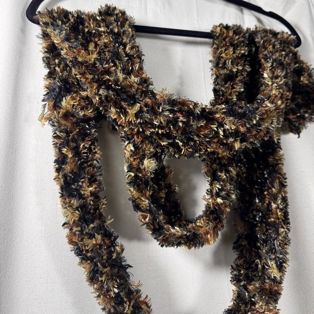 Textured Fuzzy Knit Scarf in Earthy Brown Tones